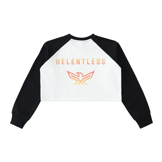 Raw-Hem Color-Block RELENTLESS Crop Sweatshirt