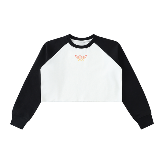 Raw-Hem Color-Block Raglan Crop Sweatshirt